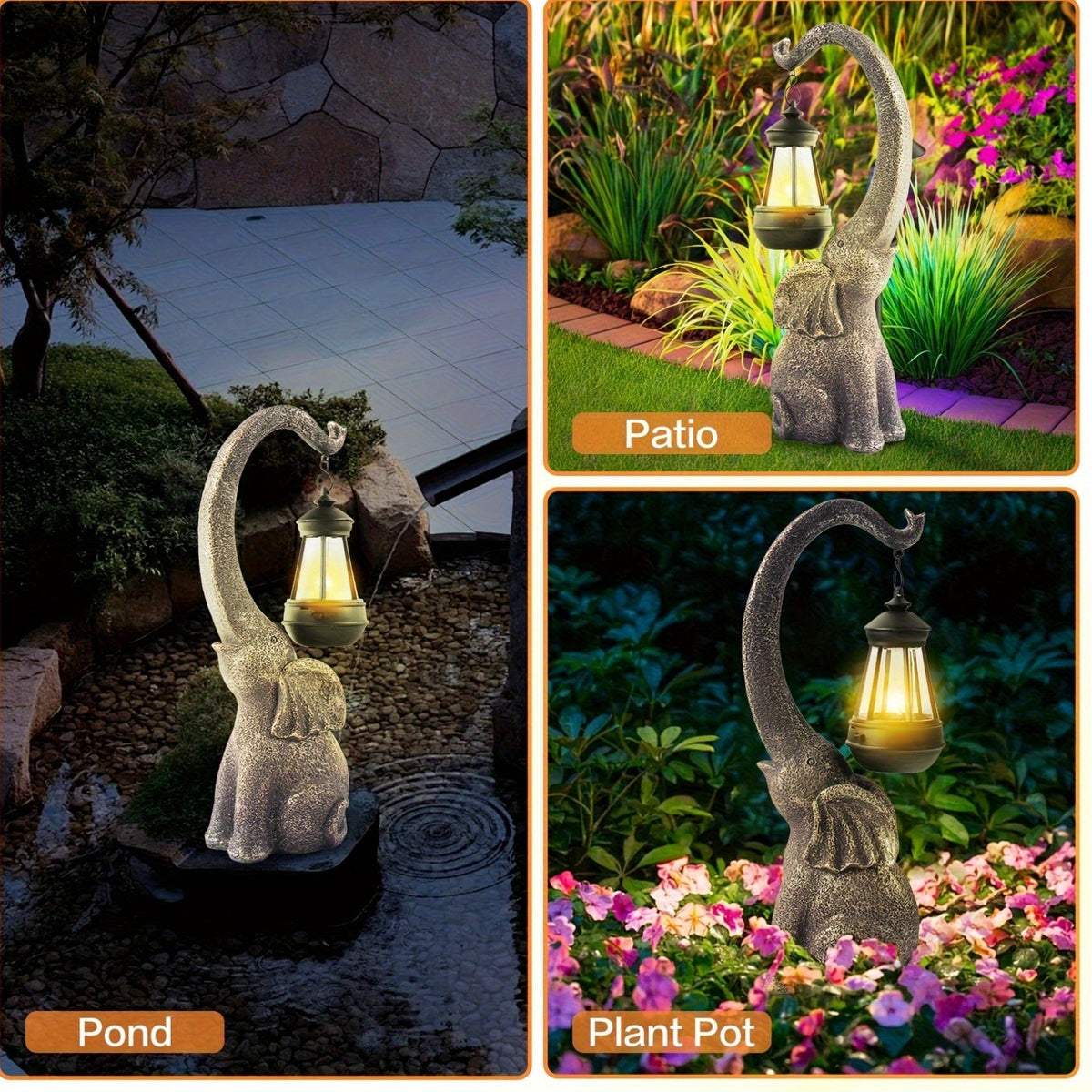 Solar Elephant Garden Statues with LED Light References, Two-Piece Option for Courtyard and Lawn Decoration, Animal Sculpture Housewarming Gifts for Garden Lovers