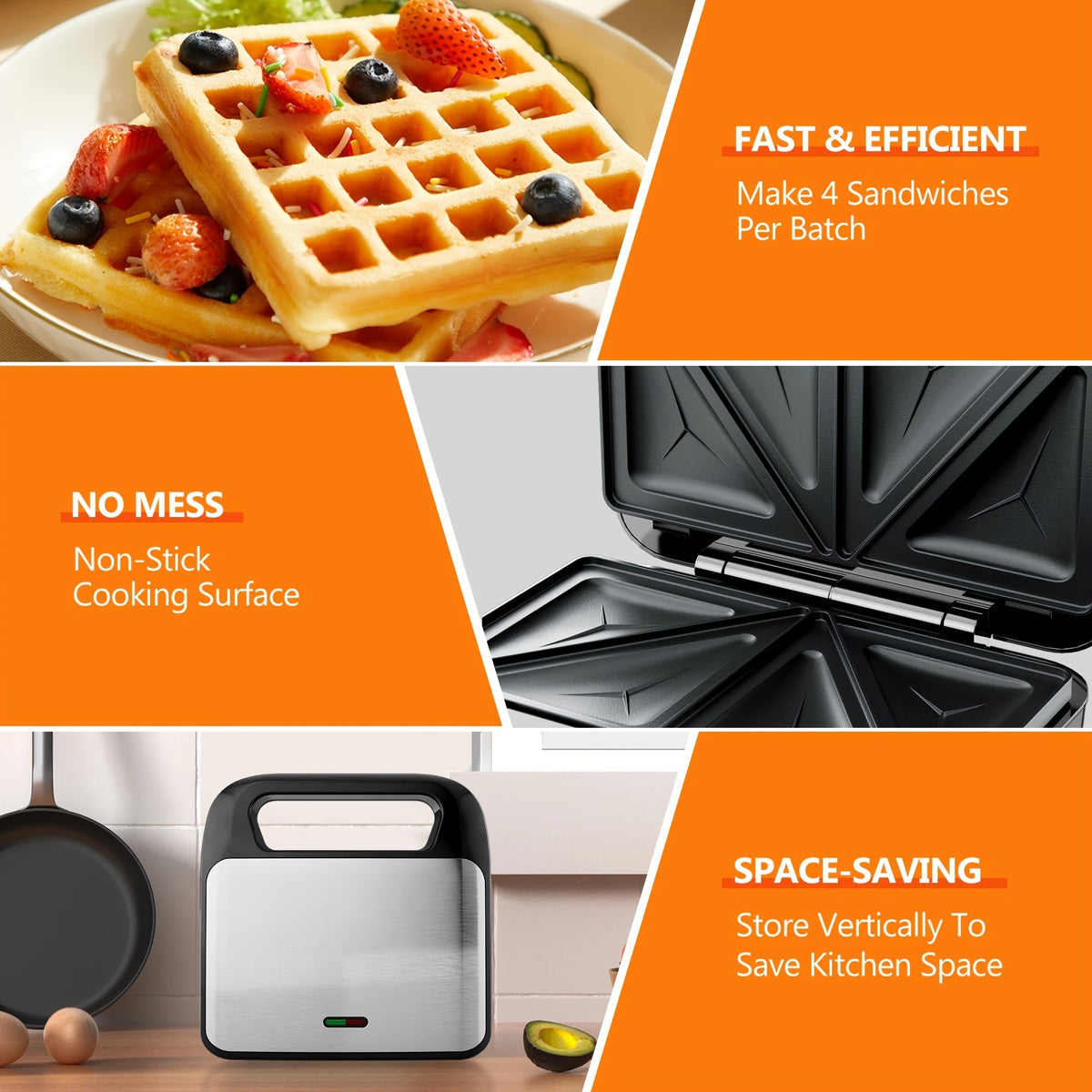 Three-in-One Sandwich and Waffle Maker with Listed 750W Power and Removable Nonstick Plates, Teal and Three-Plate Option Labels for Home Kitchen Meal Preparation