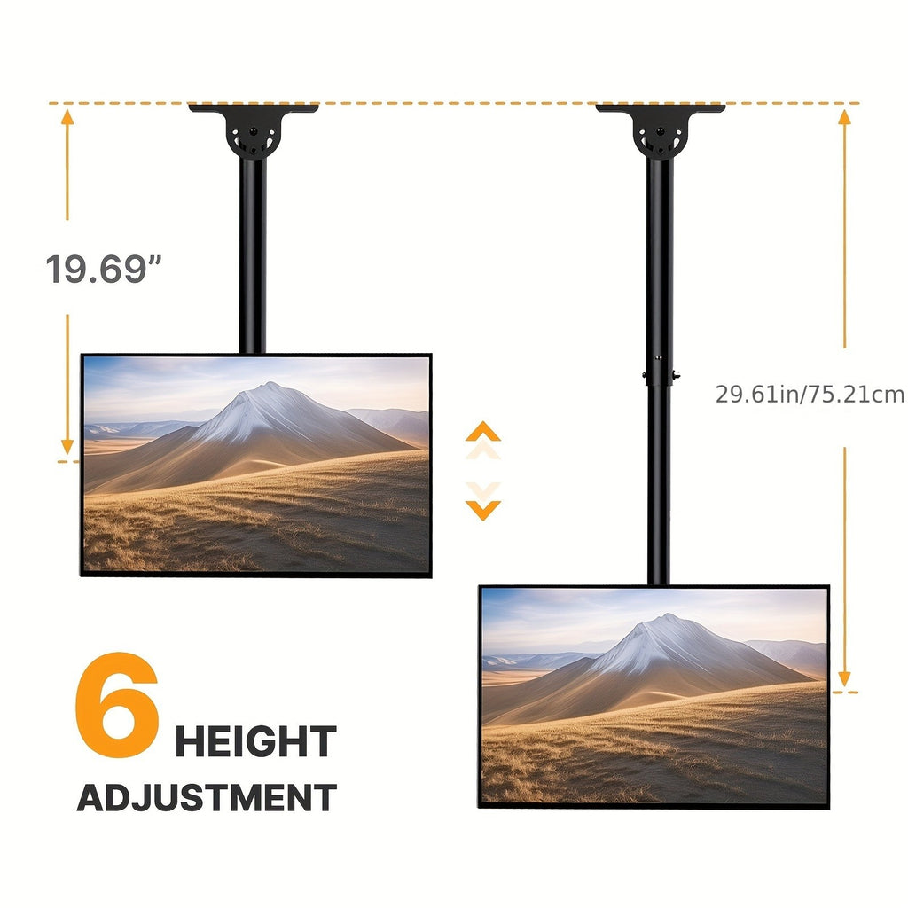 Ceiling TV Mount with 360-Degree Swivel, Adjustable Tilt and Hidden Cable Management, Black Overhead Bracket for Compatible Flat or Curved TVs