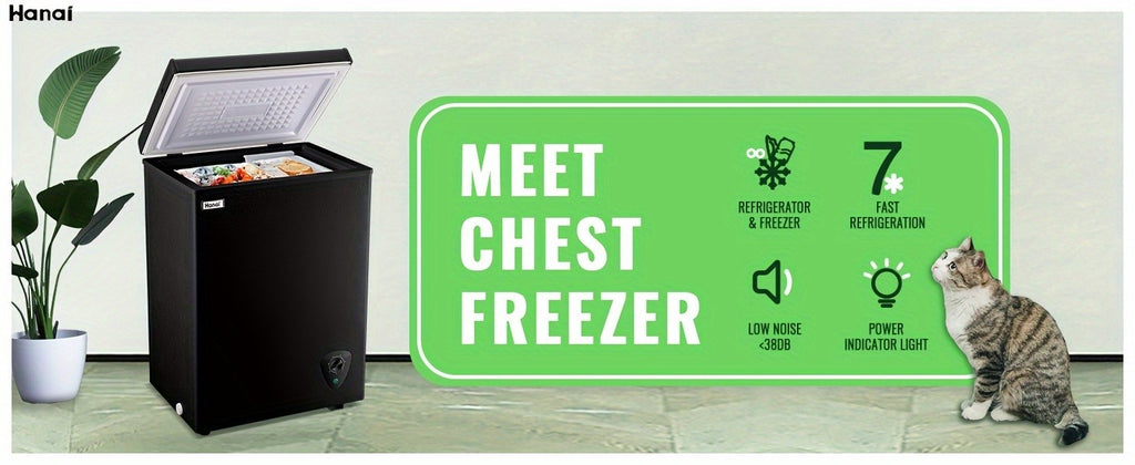 WANAI Chest Freezer 3.8 Cu. Ft. with Top-Opening Door, Seven Temperature Settings and Removable Basket, Black or White for Home Kitchen Storage