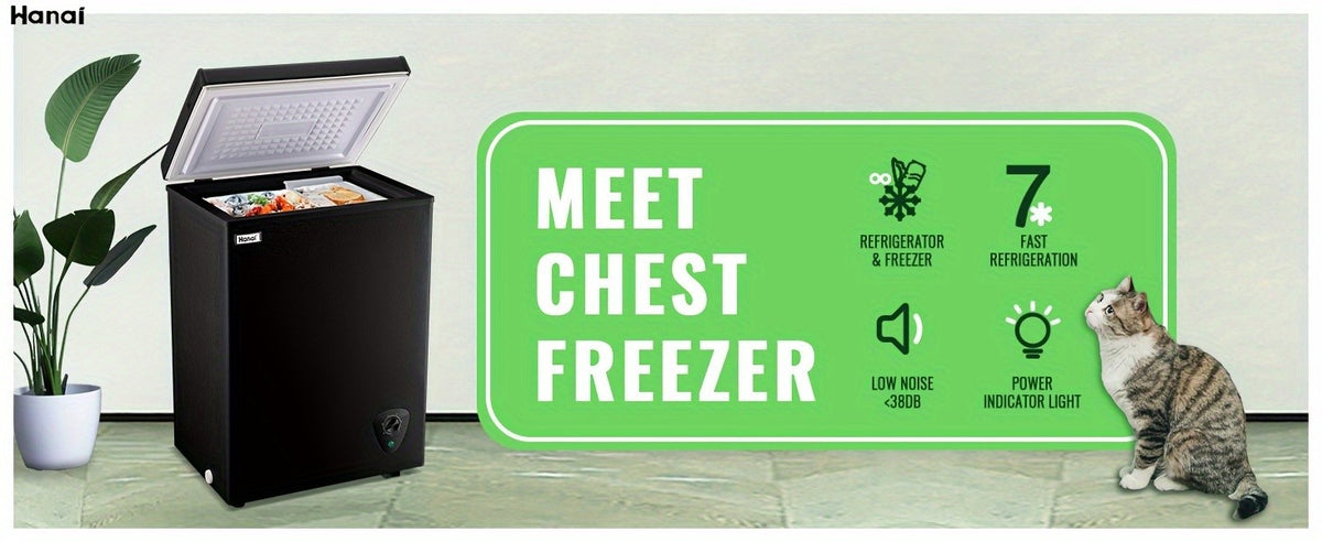 WANAI Chest Freezer 3.8 Cu. Ft. with Top-Opening Door, Seven Temperature Settings and Removable Basket, Black or White for Home Kitchen Storage