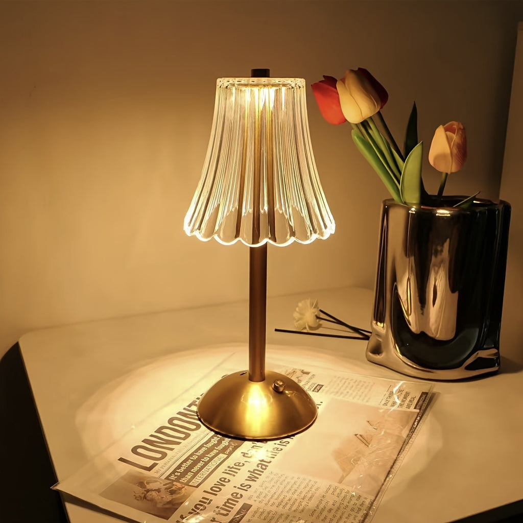 Touch Control Crystal Table Lamp with Three Light Tones, Dimmable LED Lighting, Wrought Iron Base and USB Rechargeable Battery, Single or Two-Lamp Options