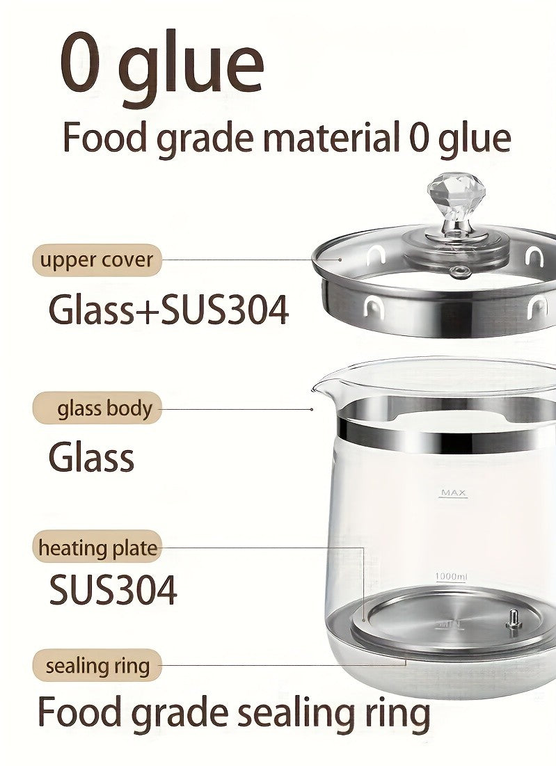 Yalulu Glass Electric Kettle with Listed 1.8L Capacity and 18 Functions, Removable SUS304 Tea Infuser, Glass Lid and Egg Steaming Rack, White US Plug Option