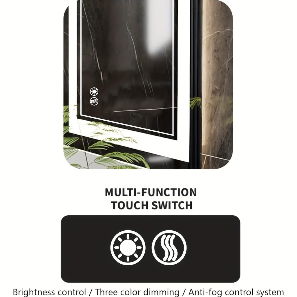 LED Bathroom Vanity Mirror with Listed Anti-Fog Function, Dimmable Three-Color Front and Back Lighting, Wall-Mounted Mirror with Multiple Size Options