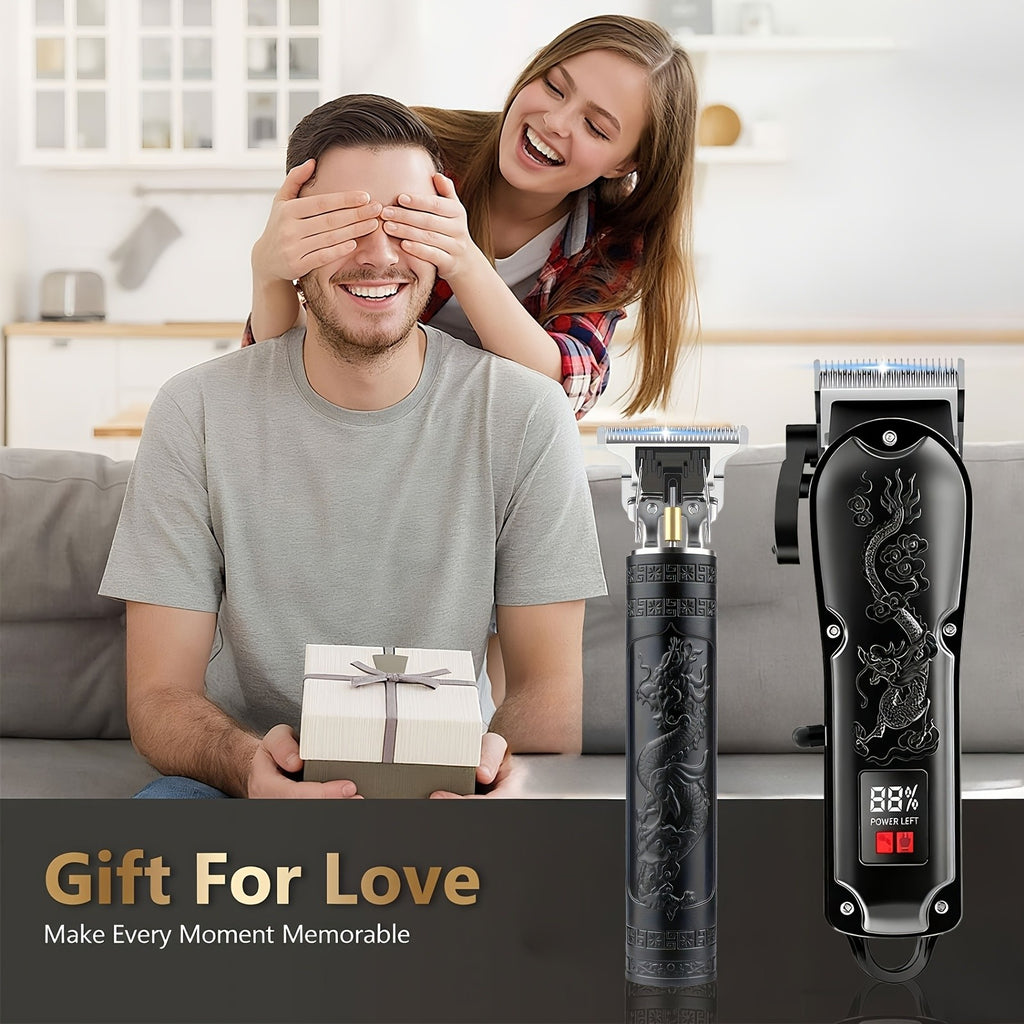 USB Rechargeable Hair Clipper Set for Men in Blue XY-4012, Cordless Grooming Tools with Listed Shaver, Nose Trimmer and Fine Trimmer Package References
