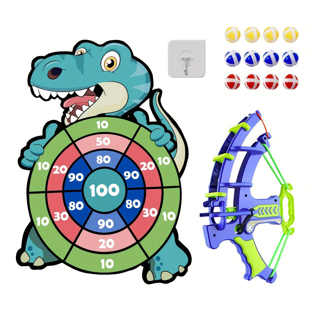 Dinosaur Sticky Target Ball Set with Blue Bow Wording, One-Set Option for Supervised Party Games, Family Gatherings and Birthday or Holiday Gift Ideas