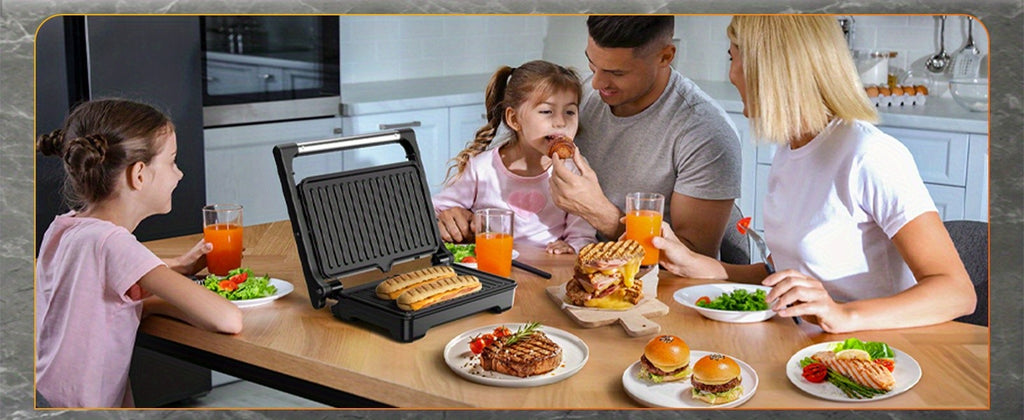 YASHE Panini Grill Press ZJ-521 with 1200W Heating, Nonstick Cast Aluminum Plates, Two-Slice Bread Capacity, 180-Degree Opening and Ready Indicator Lights