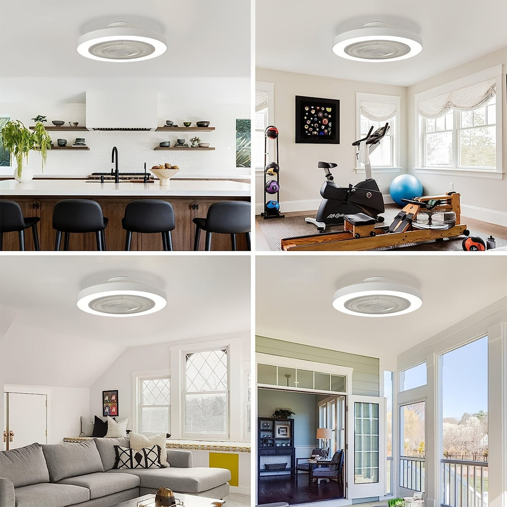 Low Profile Ceiling Fan with Light, 19-Inch Flush Mount Fandelier with Remote, Six Speeds and Dimmable 3000K–6000K LED Lighting in Black or White for Bedrooms