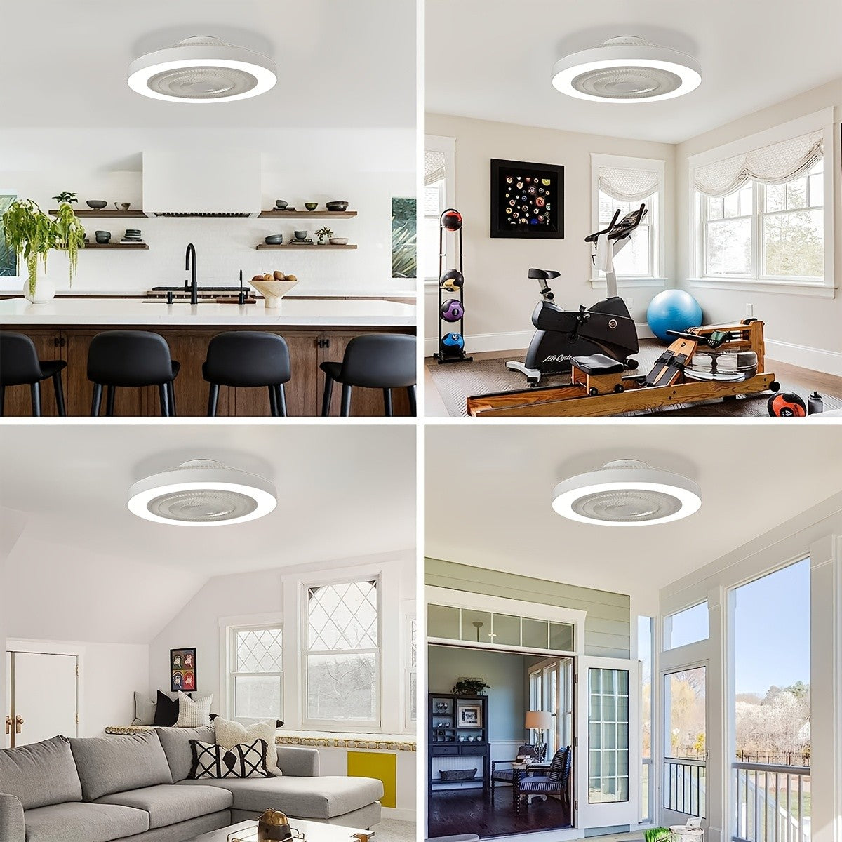 Low Profile Ceiling Fan with Light, 19-Inch Flush Mount Fandelier with Remote, Six Speeds and Dimmable 3000K–6000K LED Lighting in Black or White for Bedrooms