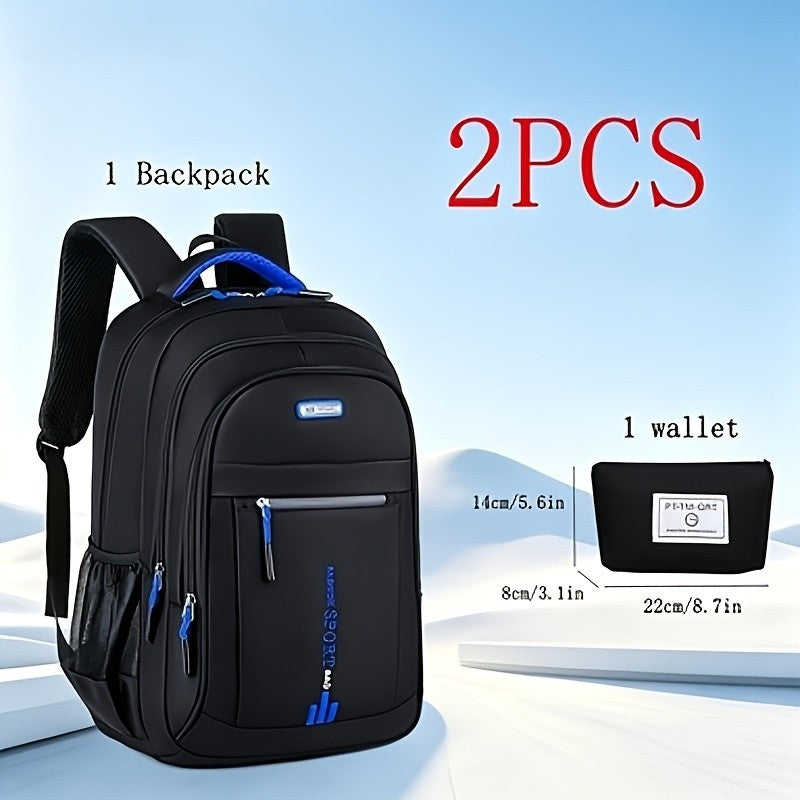 Minimalist Student Backpack in Black or Green for School, College and Everyday Commuting, Laptop-Style Travel Bag with Listed Two-Piece Package Reference
