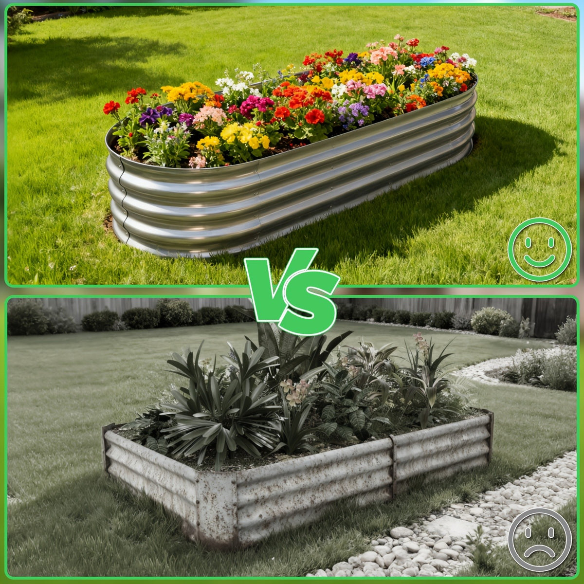 Galvanized Vegetable Garden Bed Set with Oval Metal Planter Design, Outdoor Raised Planting Boxes in Single and Multipack Options for Backyard Gardening