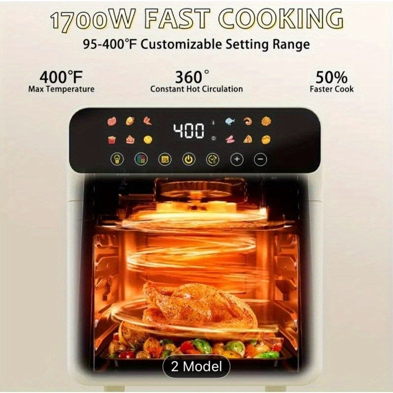 Countertop Air Fryer Oven Combo with LED Touchscreen and Viewing Window, Stainless Steel Convection Cooker for Roasting, Baking, Broiling and Reheating