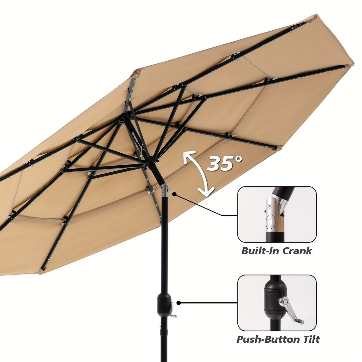 Triple Vented Patio Umbrella in Burgundy, 10ft or 11ft Outdoor Market Shade with Push-Button Tilt, Eight Ribs and 180GSM Yarn-Dyed Canopy for Garden Seating