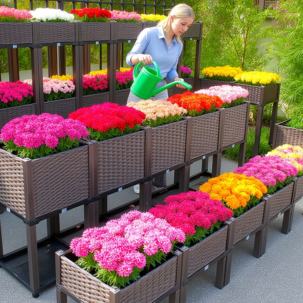 1/2/4pcs Linkable Leg Elevated Planters, Classic Woven Black Plastic Planting Boxes, Suitable for Outdoor Use - Ideal for Growing Flowers, Vegetables, And Herbs | Lightweight And Durable, Multi-Component Design Elevated Planter