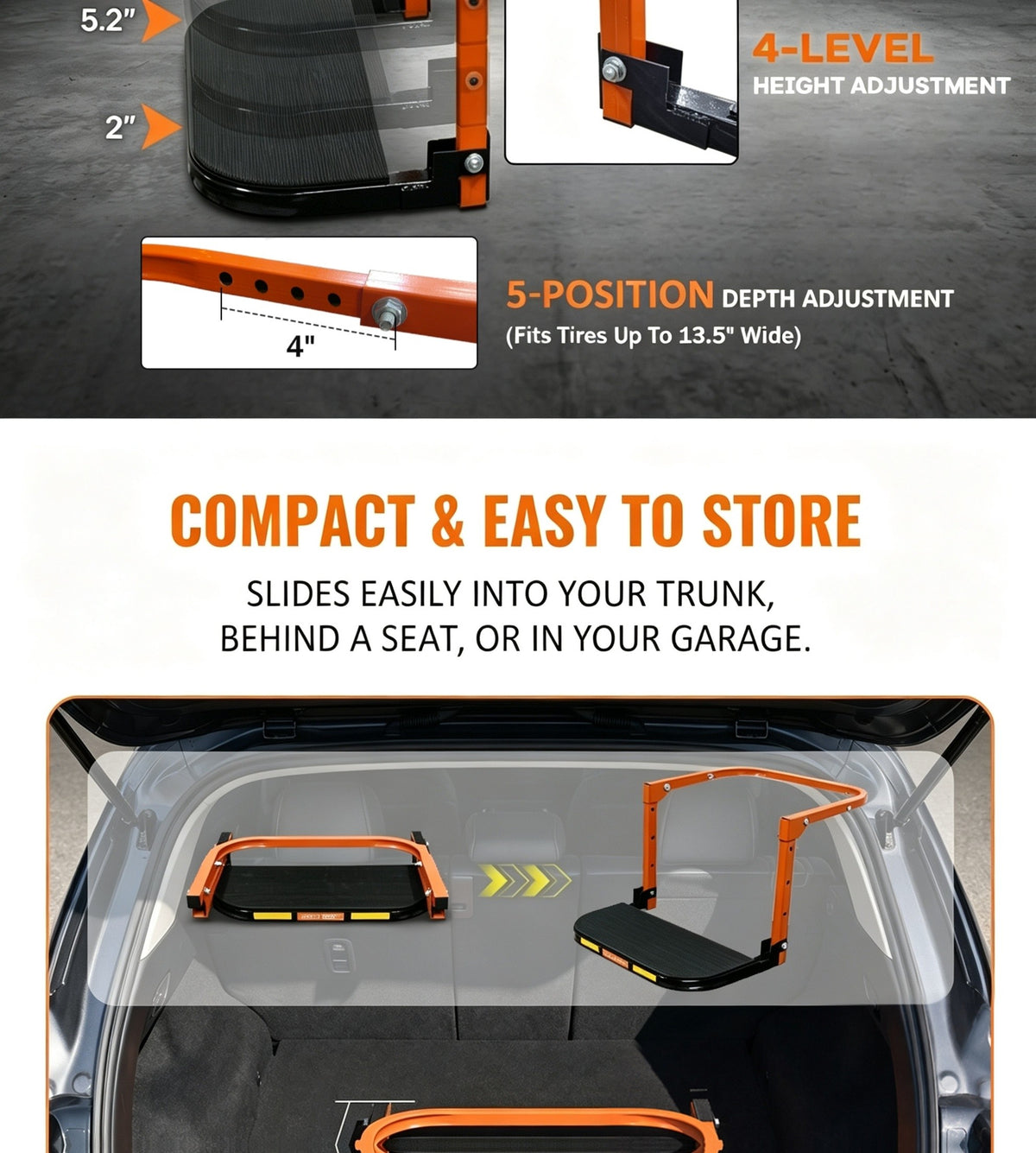 Foldable Tire Step for Compatible Truck and SUV Roof Rack Access, Adjustable Standing Platform with 300 lb, 650 lb or Upgraded Quick-Clip Option Labels