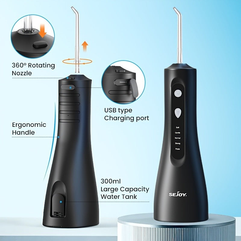 Cordless Water Flosser, Portable Dental Oral Irrigator with 5 Cleaning Modes & 5 Jet Tips, Rechargeable Water Teeth Cleaner for Home and Travel, Gum Care, Christmas Gifts