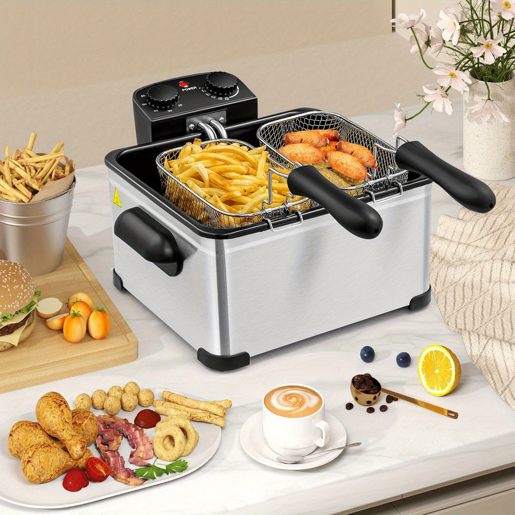 Triple Basket Electric Deep Fryer by Costway, 5.3QT Oil Container with 1700W Heating, Adjustable Temperature, 60-Minute Timer and Viewing Window Lid