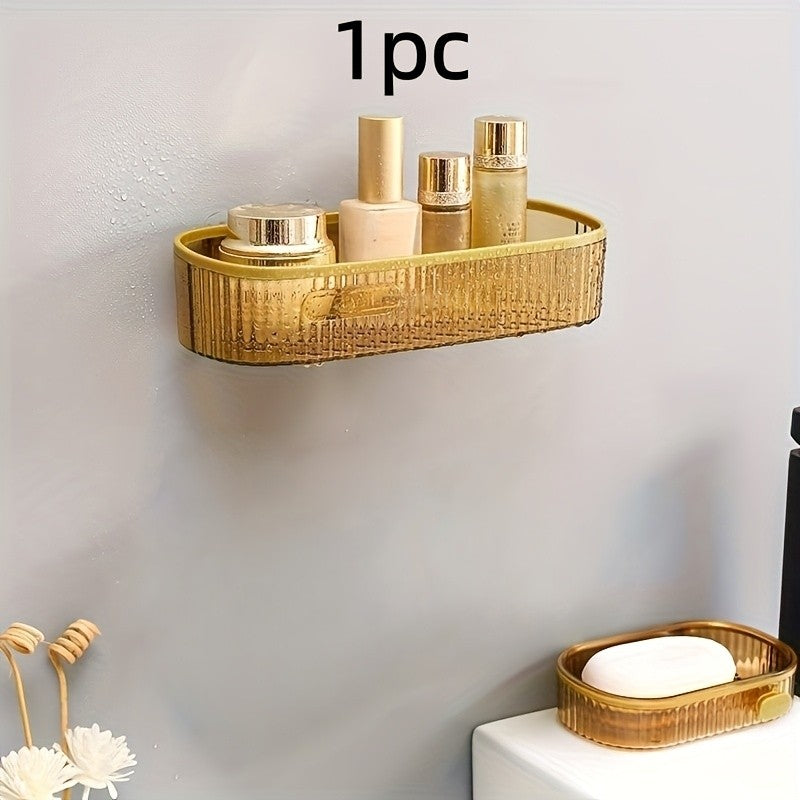 Acrylic Bathroom Shelf, Single Wall-Mounted Floating Organizer for Toiletries Near the Sink or Toilet, Green-ty and Amber-ty Color Options