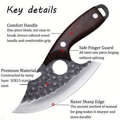 Three Piece Chef Knife Set with Listed 5Cr15MoV Stainless Steel Blades and Hammered Texture for Meat, Fish, Vegetable Preparation and Backyard BBQ Cooking