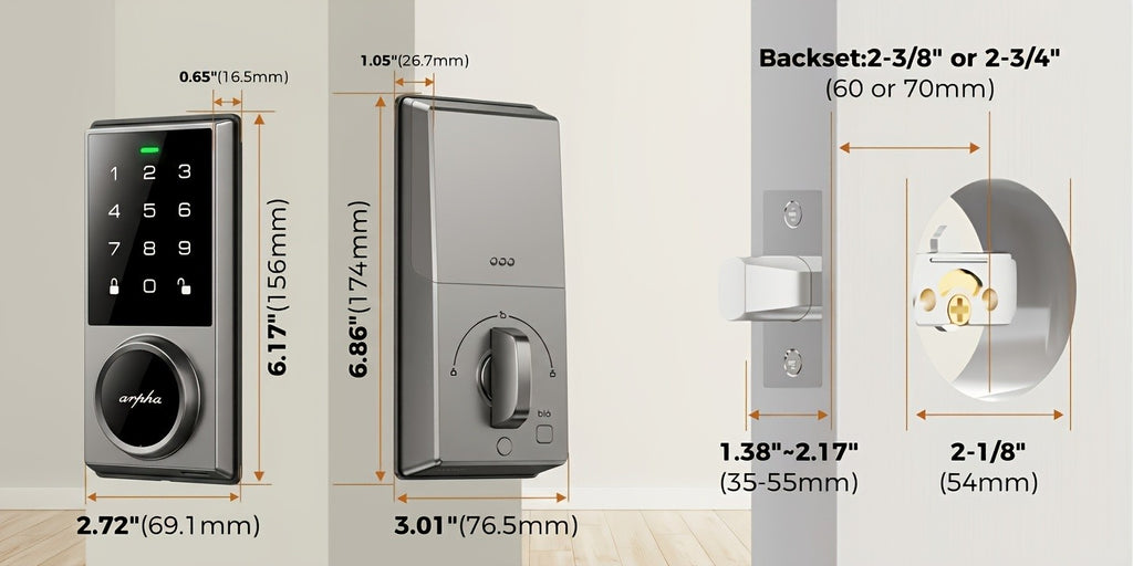 Touchscreen Smart Deadbolt Lock by ARPHA in Black with Digital Keypad, WiFi App Control, Auto-Lock and Anti-Peeping Password Features for Compatible Doors