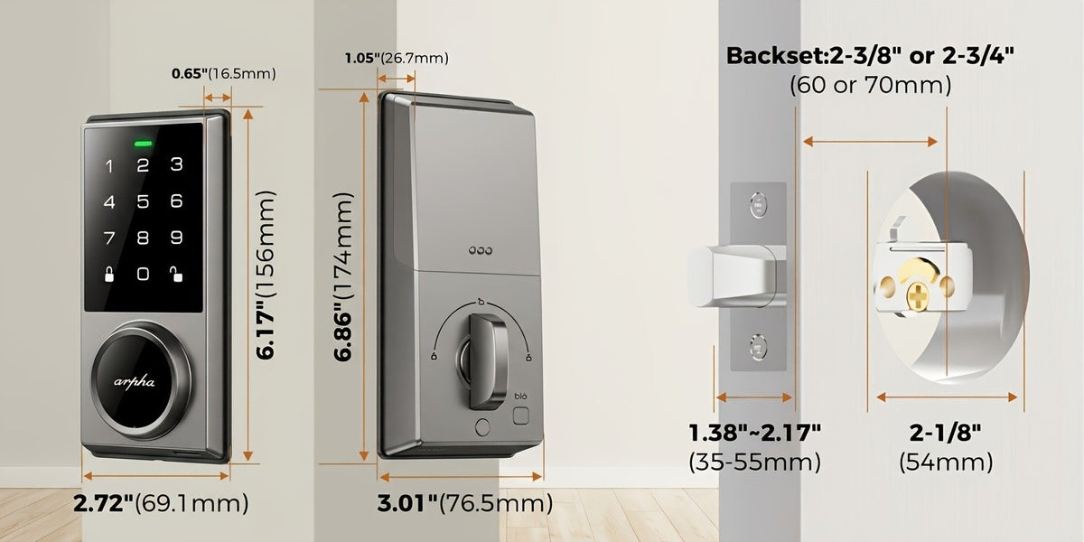 Touchscreen Smart Deadbolt Lock by ARPHA in Black with Digital Keypad, WiFi App Control, Auto-Lock and Anti-Peeping Password Features for Compatible Doors