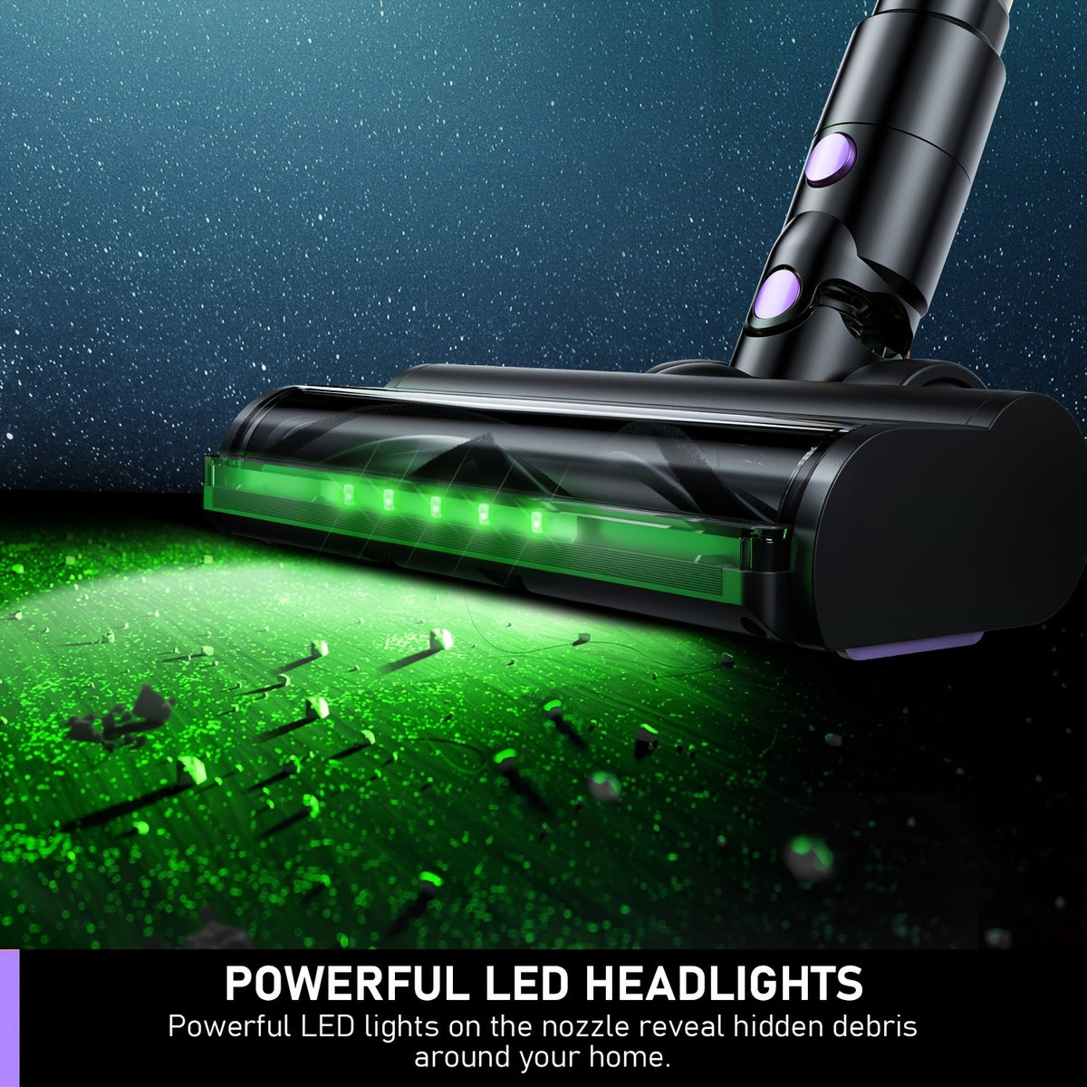 10-in-1 Cordless Stick Vacuum Cleaner, Lightweight Rechargeable Vacuum with Anti-Tangle Roller Brush, Upgraded Green LED Light and 45-Min Runtime, Powerful Suction for Hardwood Floors, Carpet, Pet Hair and Car Interior