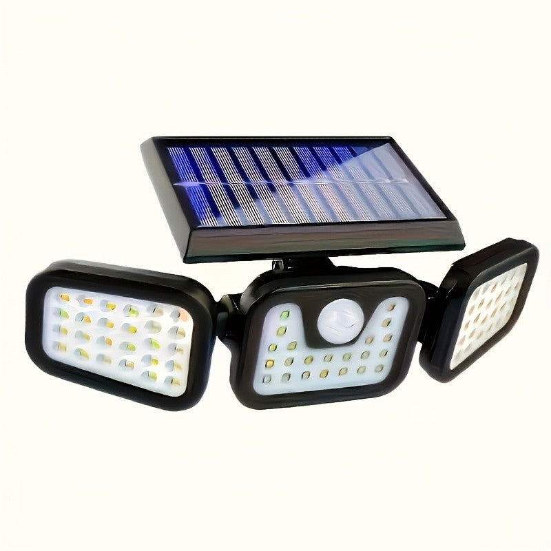 Three-Head Solar Motion Sensor Light with Listed 120 LEDs and 270-Degree Coverage, Outdoor Wall Floodlight in Single or Four-Pack Options for Yard and Garage