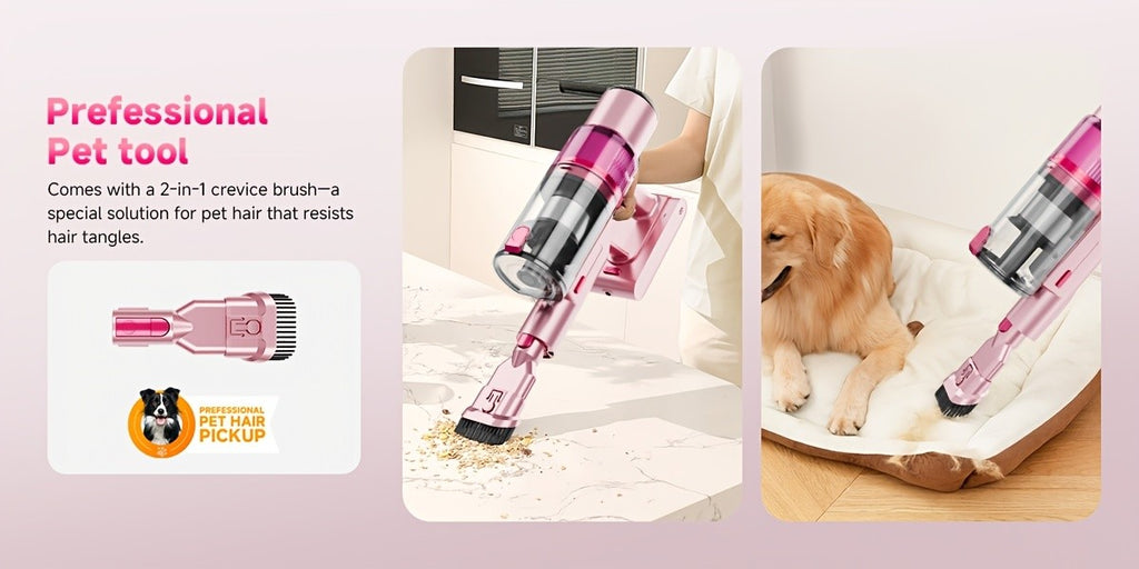 LED Display Cordless Vacuum Cleaner with Anti-Tangle Floor Brush and Detachable Rechargeable Battery for Carpet, Pet Hair, Tile and Hardwood Floors