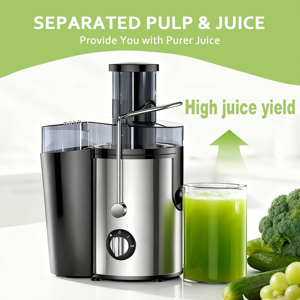 Multifunction Juice Extractor in Black with 3-Inch Feed Opening, Three Speed Settings, One-Touch Operation and Detachable Parts for Fruit and Vegetable Preparation