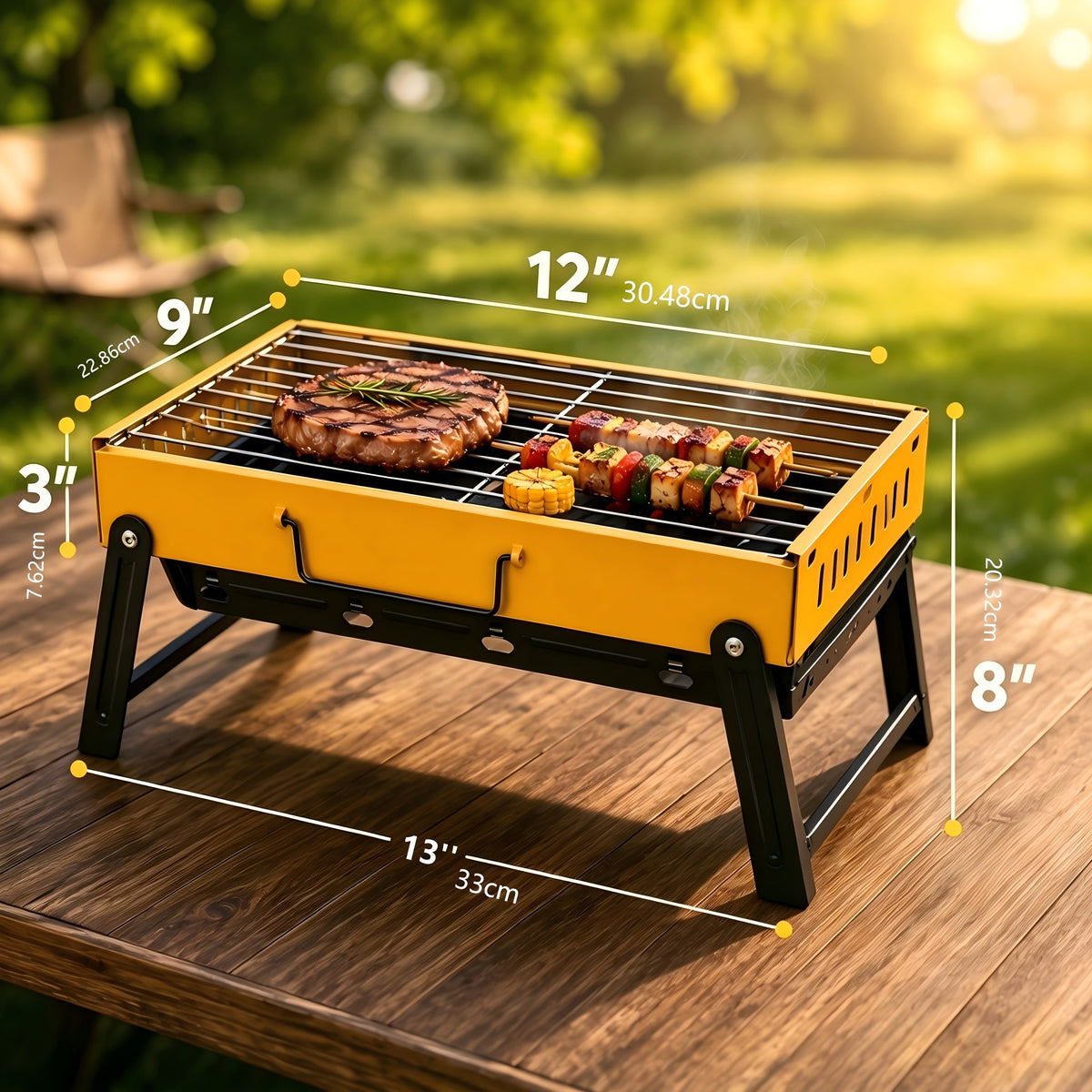 Portable Charcoal BBQ Grill with Compact Folding Design, Three-Piece Set Selection for Camping Cookouts, Outdoor Picnics and Backyard Barbecue Meals
