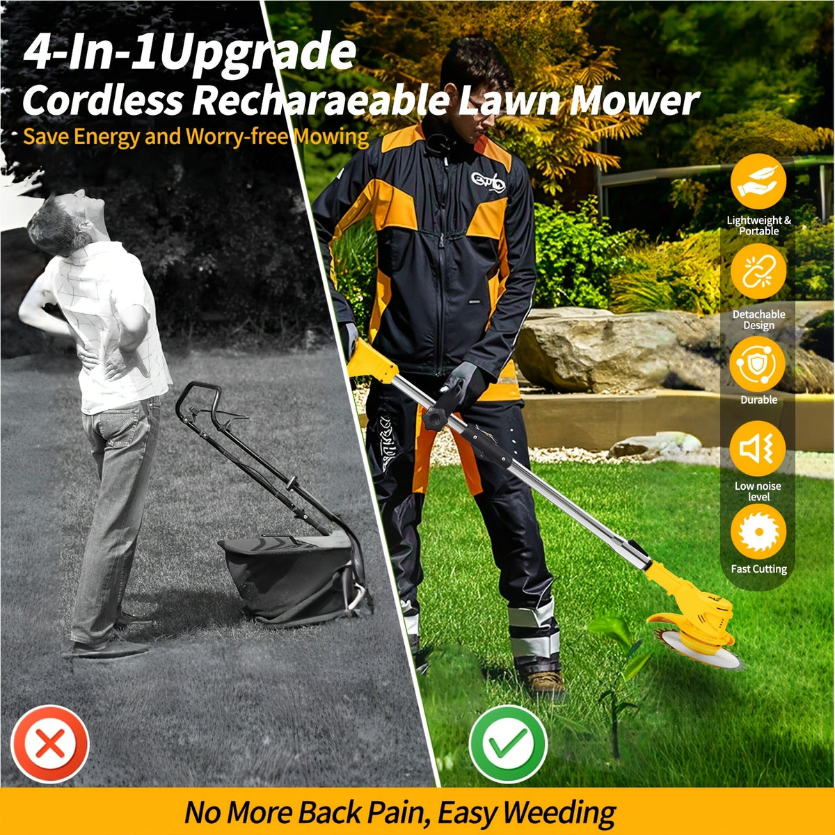 Cordless Electric Yard Weeder, Portable Lithium-Ion Battery Lawn and Garden Cutting Tool with Basic, Yellow or Purple One- and Two-Battery Options