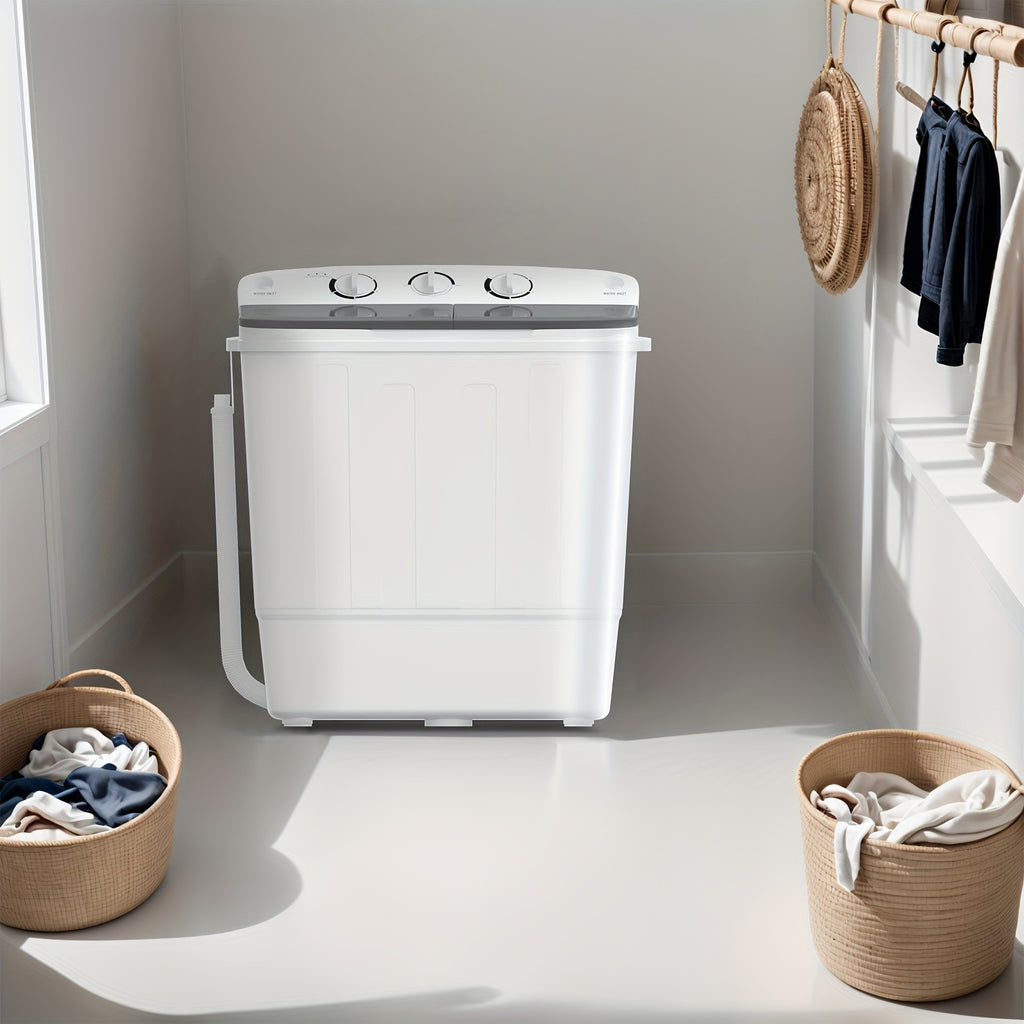 Double Drum Portable Washer in Black with Listed 19lb Capacity and 1300RPM Spin, Gravity Drainage, Seven Hangers and One Drying Rod for Small-Load Laundry