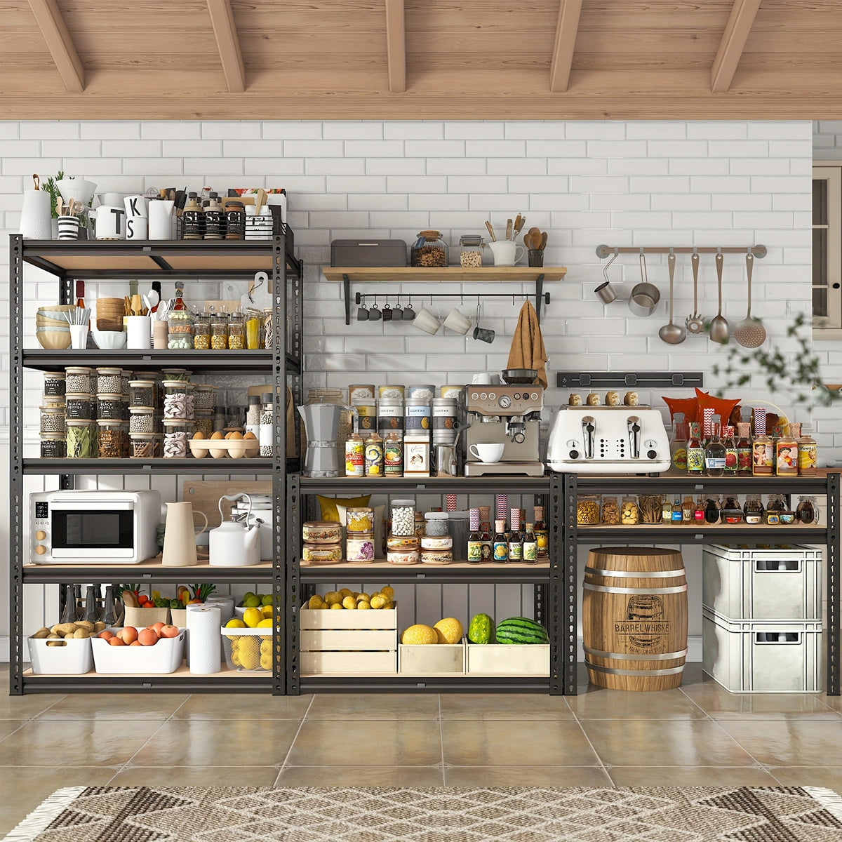 Five-Tier Garage Storage Shelving with Adjustable Shelf Heights, Listed 72-Inch Metal-Frame Rack in Black or Galvanized Options for Pantry and Basement Organization