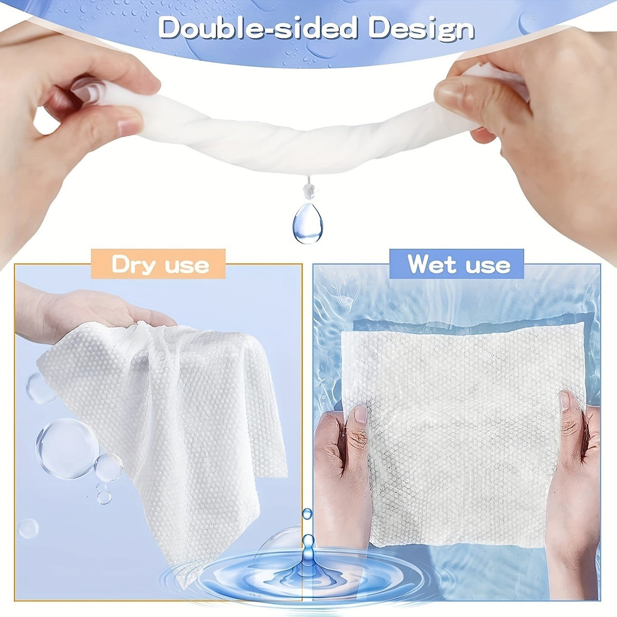 Disposable Face Towels in Six Packs of 50 Sheets, 300 Total Soft Non-Woven Dry or Wet Use Cleansing Cloths for Daily Face Care and Travel Packing
