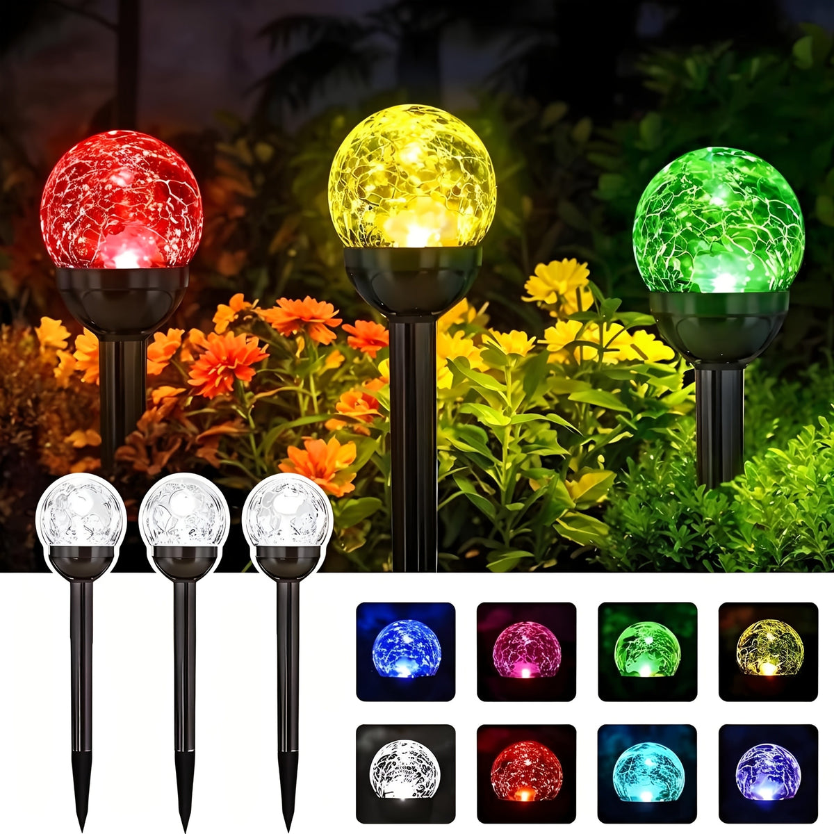 Glass Globe Solar Garden Lights with White and Color-Gradient Modes, 10-Pack Decorative Spherical Outdoor Lighting for Lawn and Courtyard Displays