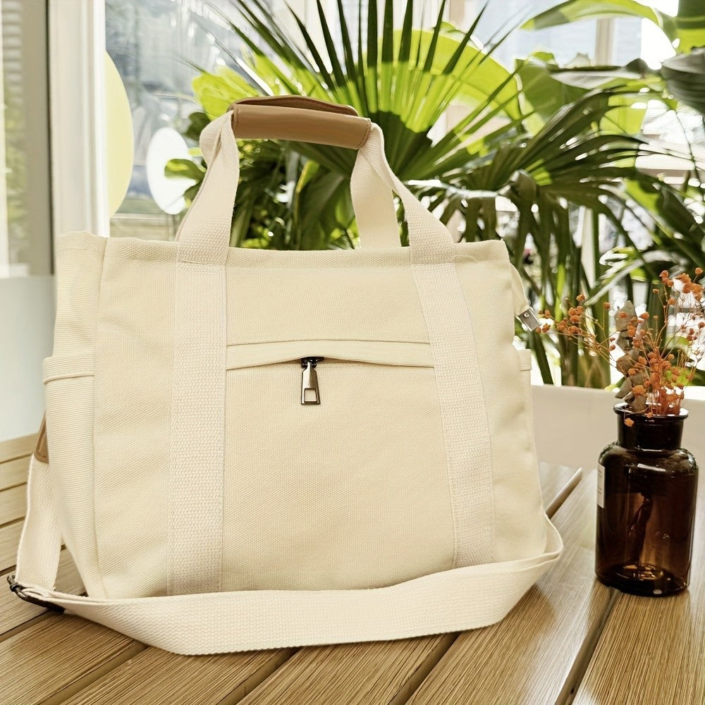 Multi-Pocket Tote Bag for Women with Zippered Main Compartment and Four Inner Slot Pockets, Casual Crossbody Shoulder Handbag in Five Colors for Daily Carry
