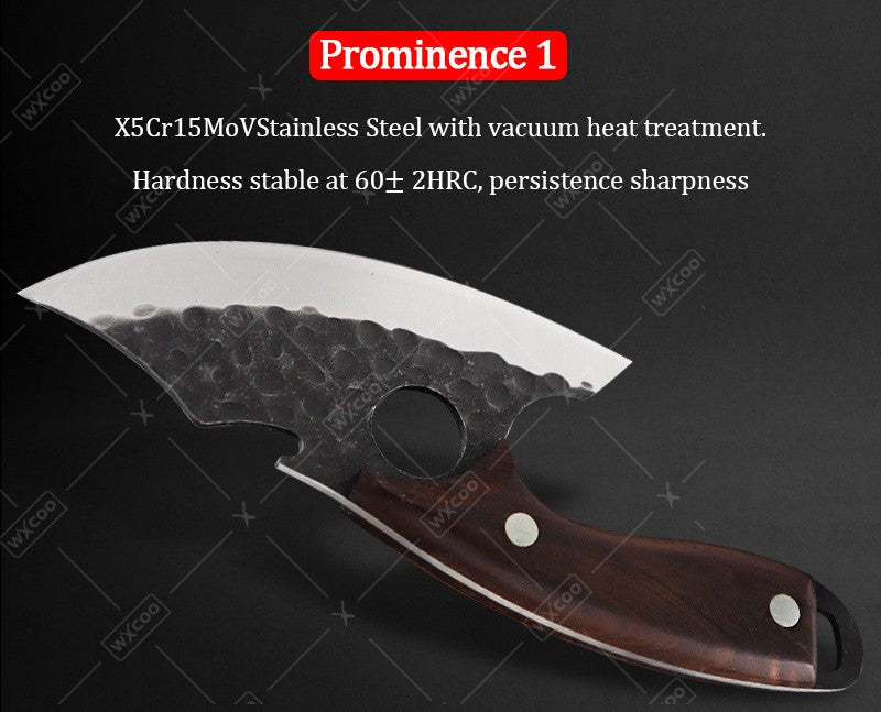 Three Piece Chef Knife Set with Listed 5Cr15MoV Stainless Steel Blades and Hammered Texture for Meat, Fish, Vegetable Preparation and Backyard BBQ Cooking