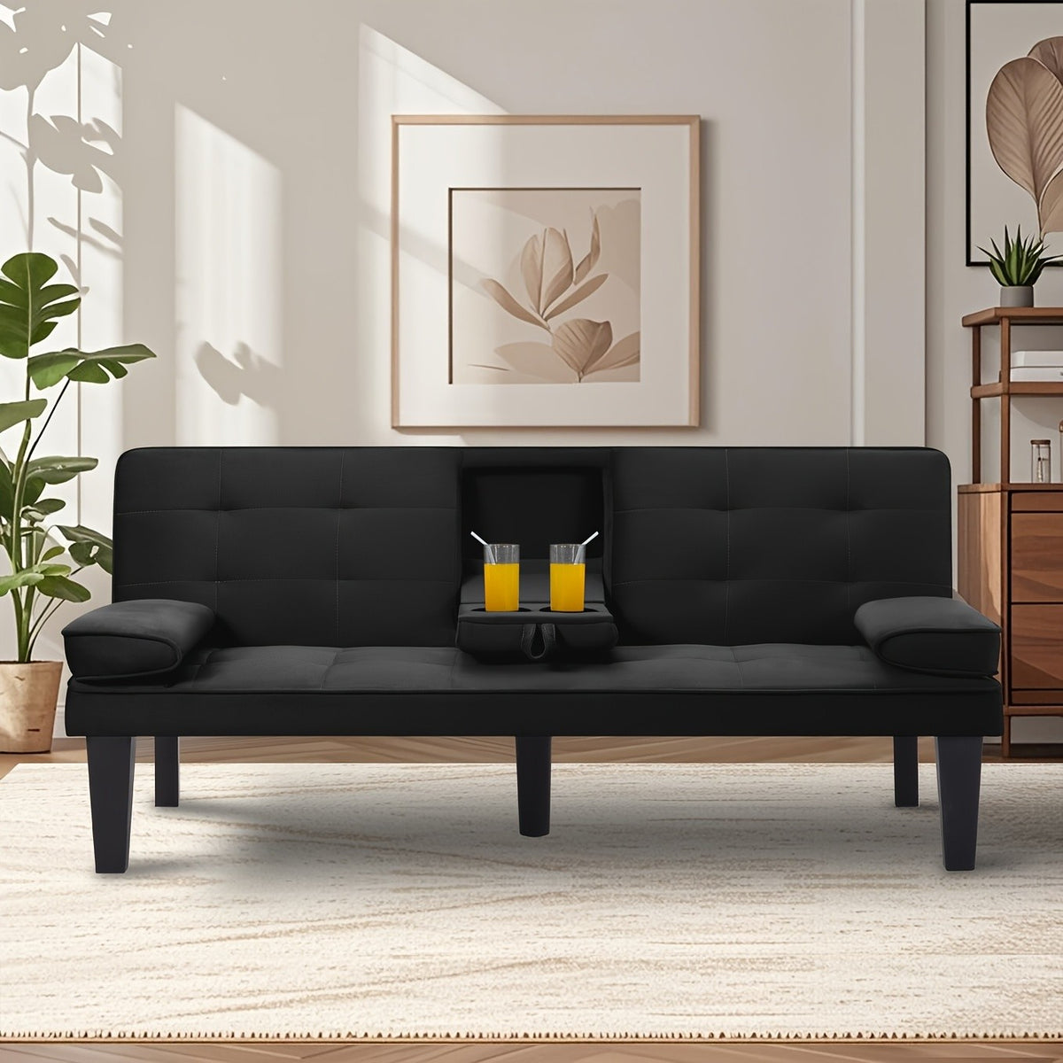 Foldable Sofa Bed with Frame and Fabric Upholstery, Gray Black or Blue Convertible Seating for Apartment Living Rooms, Dorms and Studio Furniture Layouts
