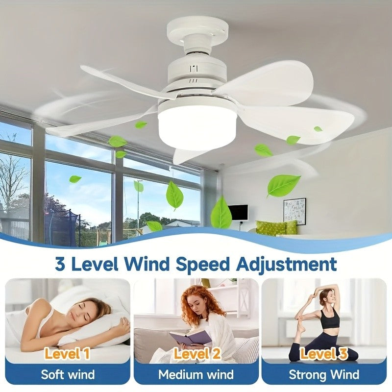 E26 Screw-In Fan Light with Remote, 20.5-Inch Dimmable LED Ceiling Fan in White, Black or Wood Grain for Compatible Bedroom, Kitchen and Garage Fixtures