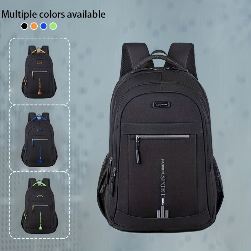 Travel Backpack with Plush Ball Pendant for Men and Women, Nylon Multi-Compartment Carry Bag with Adjustable Shoulder Straps in Black, Blue, Green or Orange