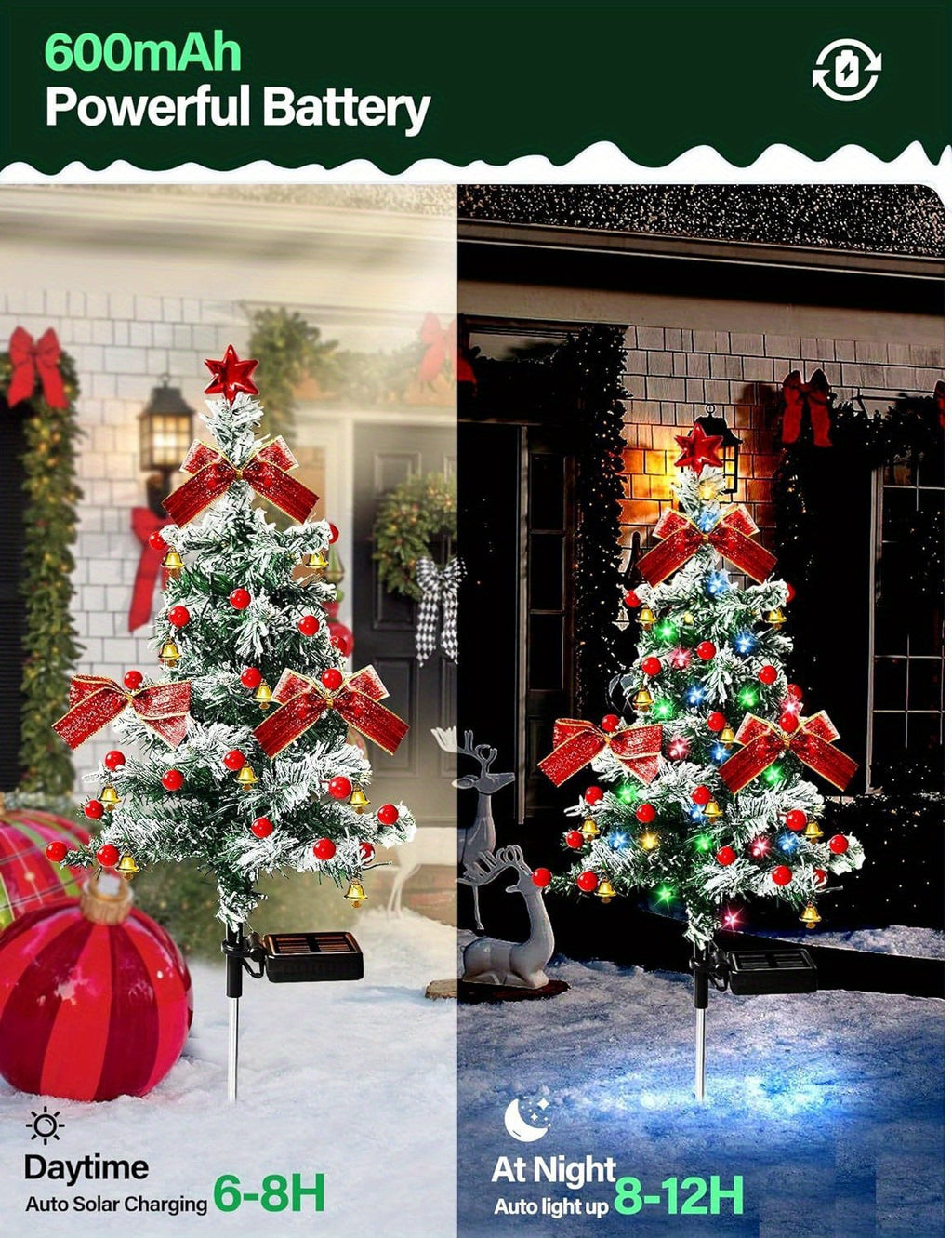 Christmas Cedar Tree Solar Lights, Two-Piece Decorative Tree-Style Night Light Set for Coordinated Seasonal Displays and Festive Holiday Home Accents