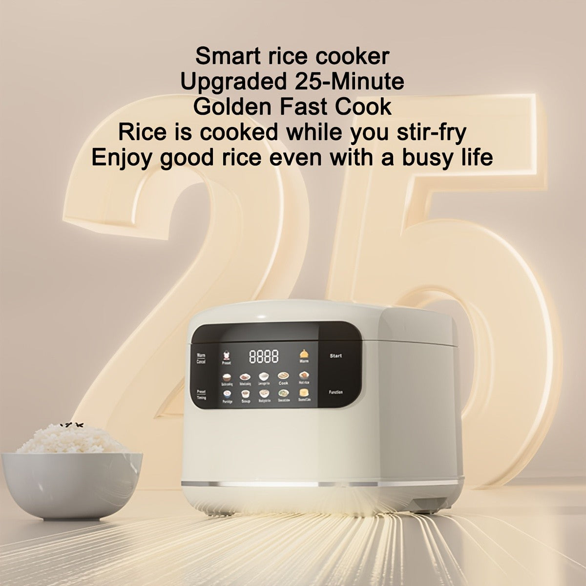 Multifunctional Rice Cooker with Listed 67 Oz Capacity and Ten-in-One Cooking Wording, White, Red or Black Options for Rice, Soup, Oatmeal and Small-Kitchen Meal Planning