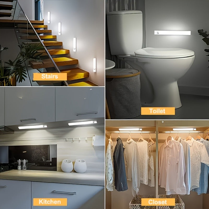Rechargeable LED Motion Sensor Cabinet Lights, USB Wireless Under Cabinet Lighting, 3 Modes, Magnetic Stick-On Night Light Bar for Kitchen, Closet, Hallway, Stairs, Bedroom, 6/9/12-Pack, 3 Sizes