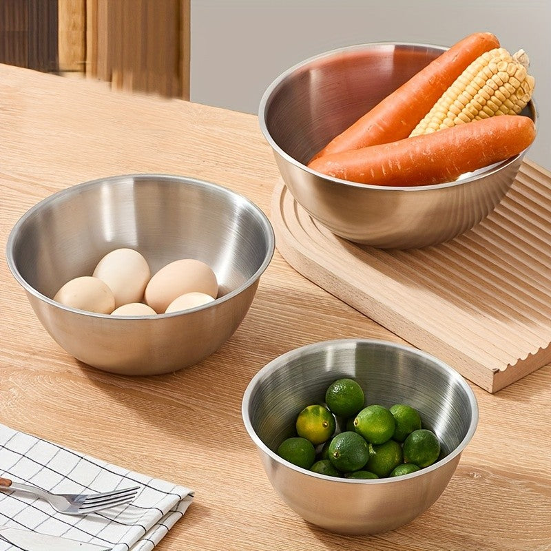 Mixing Bowls with Measuring Marks, Three-Piece Polished Stainless Steel Set in Small, Medium and Large Sizes for Baking, Salad Mixing and Kitchen Prep