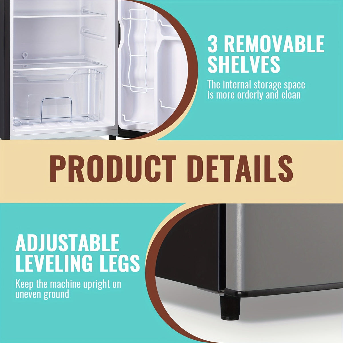 Compact Fridge Freezer by WANAI, Double-Door 3.5 or 4.5 Cu Ft Options with Seven-Level Thermostat, Removable Shelves and Listed LED Light for Apartment and Office