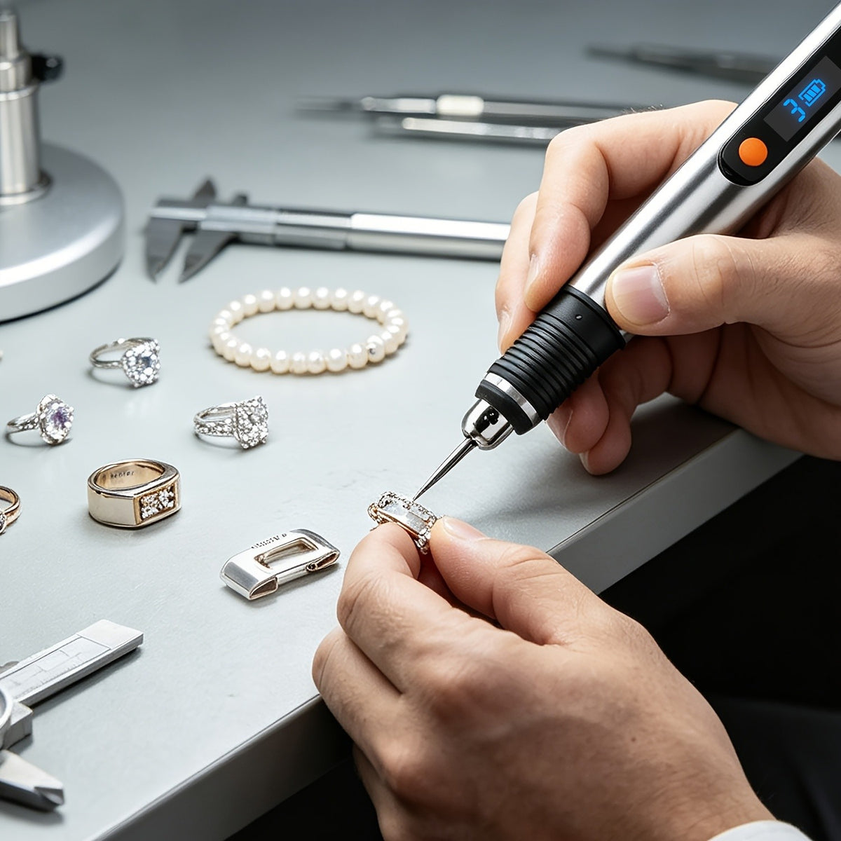 Rechargeable Engraving Pen Kit with Three Speed Settings, 30 Grinding Bits, 3 Drill Bits and 10 Plastic Stencils for Adult DIY Detail Work and Personalized Gifts