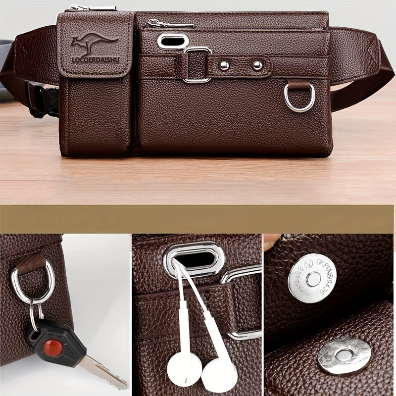 Multi-Compartment Waist Bag in Black or Brown, Listed Crossbody and Sling Carry Styles for Everyday Commuting, Shopping, Travel and Casual Outings