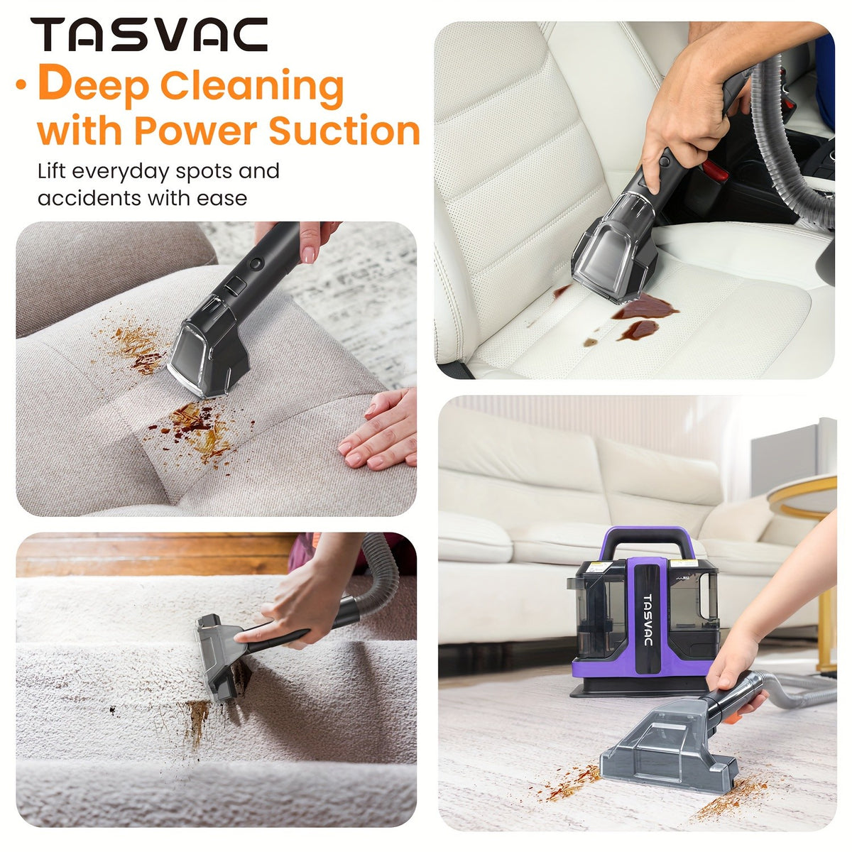 INSE Carpet Spot Cleaner with Listed 46kPa Suction, 36.52oz Clean and 27.05oz Waste Tanks, Spray and Dual Brushes for Upholstery, Stairs and Car Seats