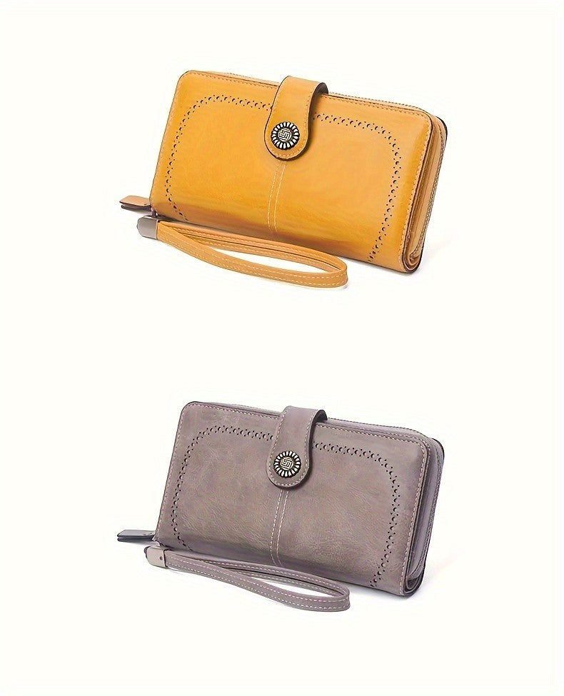 Women's RFID Blocking Wristlet Wallet, Large Capacity Long Zipper Purse with 12 or 23 Card Slot Options for Passport and Compatible Phone Storage
