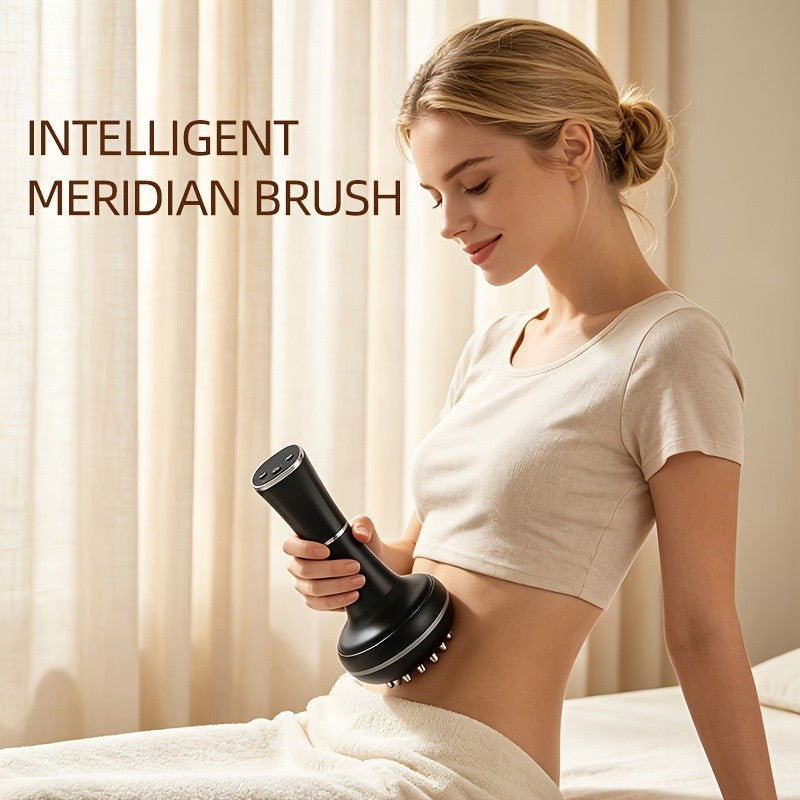 Electric Meridian Massager Handheld, Full Body Acupoint Scraping and Pressing Massager with USB Charging, Smart Body Massager for Abdomen, Legs, Back, Shoulders and Neck Relief, Guasha Massage Tool for Daily Self-Care, White and Black
